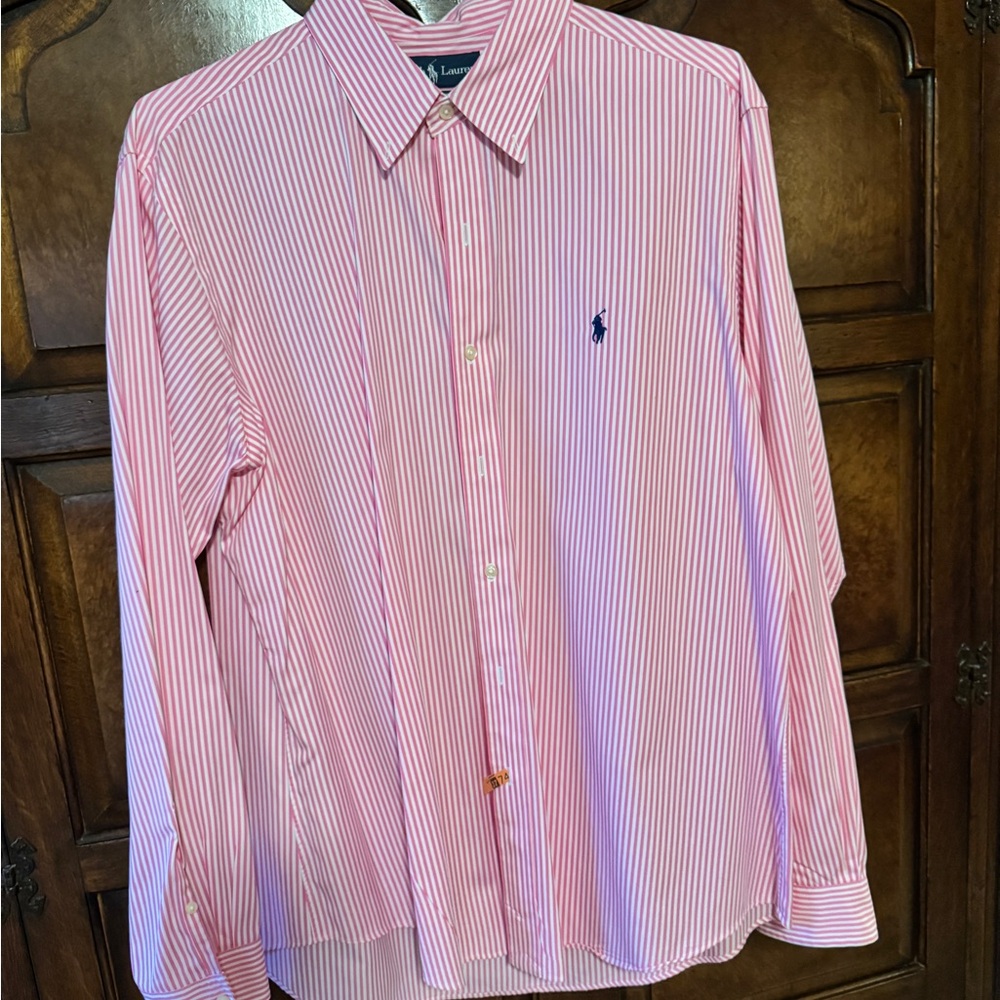 Ralph Lauren Men's Pink and White Striped Shirt